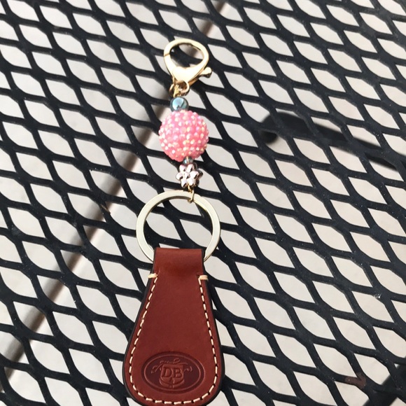 Dooney bag charm leather key fob with Handmade bead and claw clasp addition - Picture 3 of 11